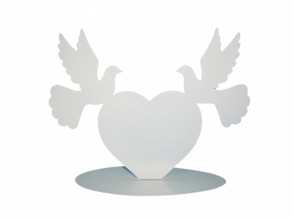 Tischaufsteller Metall  Herz mit Tauben weiß